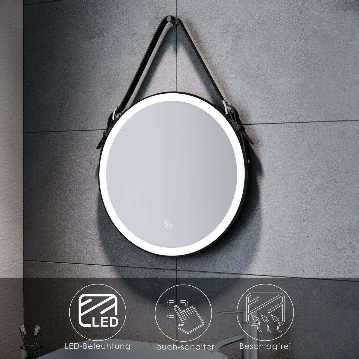 Светодиодное зеркало для ванной комнаты круглое с сенсорным экраном и подсветкой настенное зеркало зеркало для ванной комнаты 60см