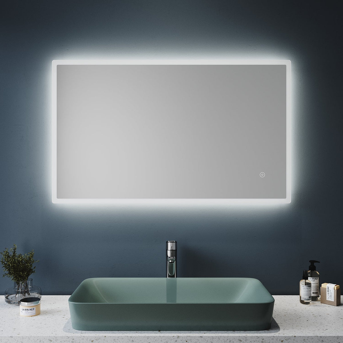 Зеркало для ванной 100x60см Светодиодное зеркало для ванной с подсветкой Незапотевающее зеркало для ванной с сенсорным настенным зеркалом холодный белый 6400K