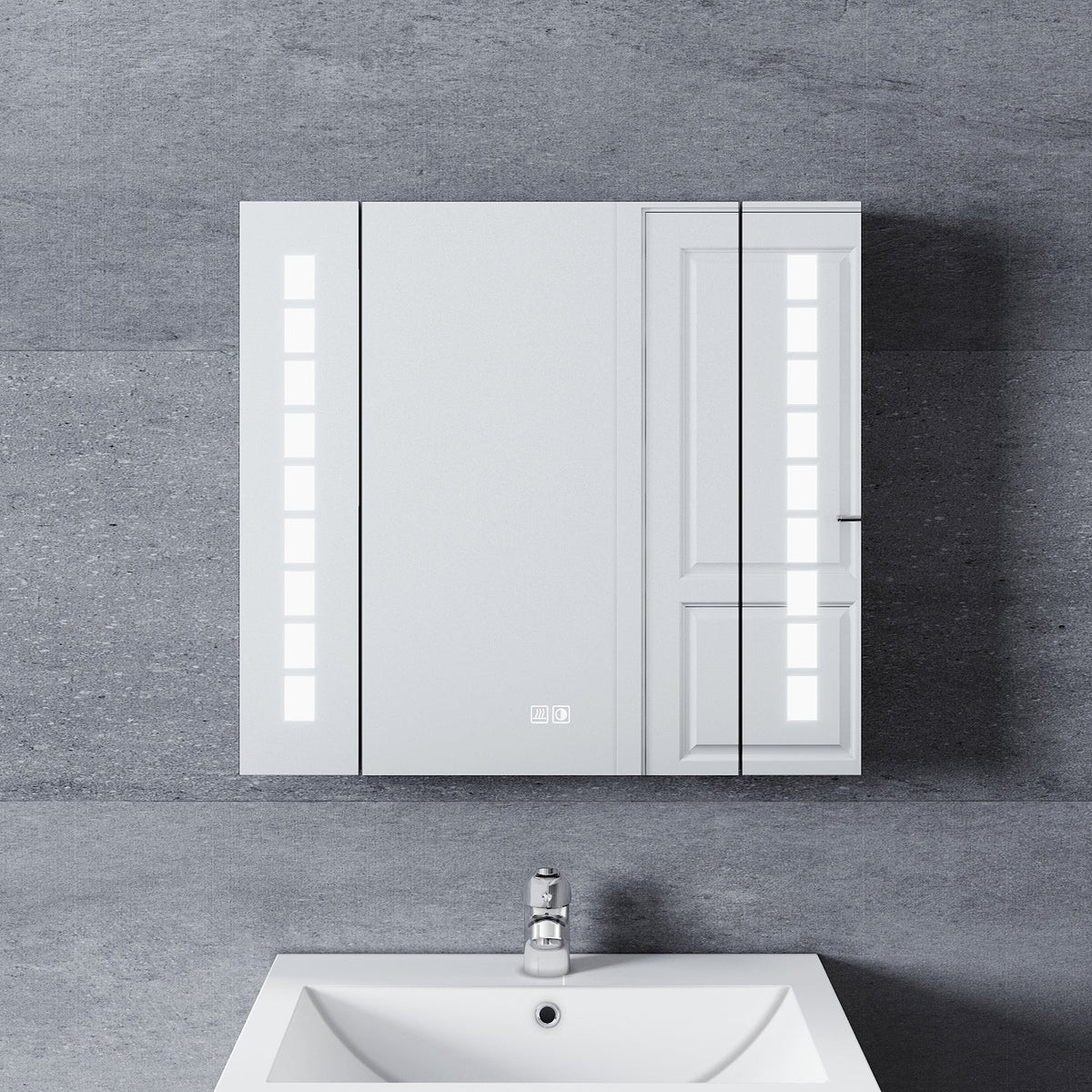 Aluminum Spiegelschrank mit Beleuchtung für das Badezimmer wasserdicht Lichtdurchlässigkeit beschlagfrei mit Steckdose LED Spiegelschrank